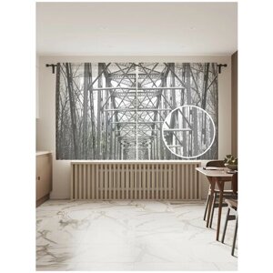 Тюль для кухни и спальни JoyArty "Мостовая конструкция", 2 полотна со шторной лентой, 145x180 см.