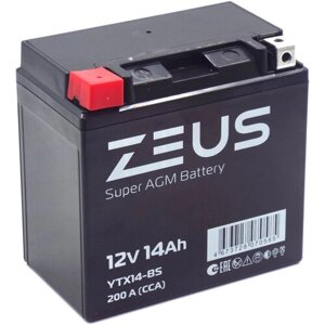 Аккумулятор стартерный для мотоцикла/квадроцикла/скутера ZEUS SUPER AGM 14 Ач п. п. (YTX14-BS) (12V/14Ah) (СТ 1214, UTX14-BS)