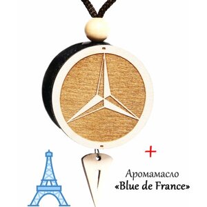 Ароматизатор (вонючка, пахучка в авто) в машину (освежитель воздуха в автомобиль), диск 3D белое дерево Mercedes, аромат №1 Blue de France