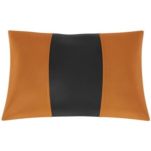 Автомобильная подушка для Chery M-11 (Чери М11). Экокожа. Середина: чёрная гладкая экокожа. Боковины: оранжевая экокожа с перфорацией. 1 шт.