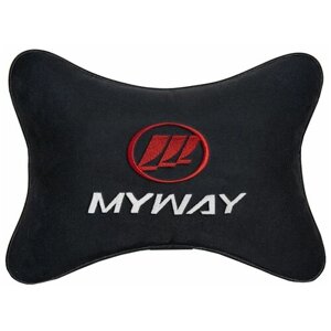 Автомобильная подушка на подголовник алькантара Black с логотипом автомобиля LIFAN MYWAY
