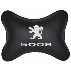 Автомобильная подушка на подголовник экокожа Black c логотипом автомобиля PEUGEOT 5008