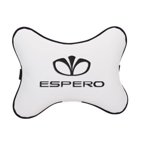 Автомобильная подушка на подголовник экокожа Milk с логотипом автомобиля DAEWOO Espero