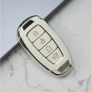 Белый чехол для автомобильного ключа с 4 кнопками Hyundai i30 Ix35 KONA Encino Solaris Azera greatig Accent Santa Fe Palisade