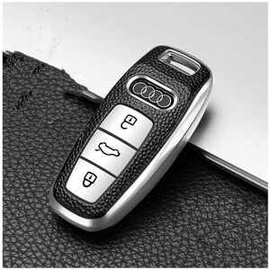 Чехол для авто смарт ключа автомобиля, футляр из силикона с вырезом под логотип, для машины марки Audi Ауди А3 А4 А5 А6 А7 А8 Q3 Q5 Q7 Q8 ( 2014 15.