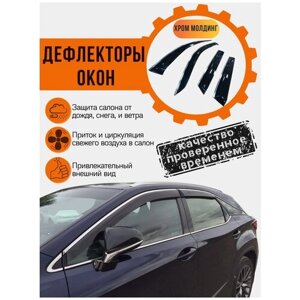 Дефлекторы боковых окон для Lexus CT 2010 с хромированным молдингом ветровики стекол дверей