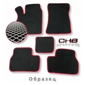 Комплект полимерных нано ковриков (ЕВА) на ВАЗ 2107, цвет чёрный/красный