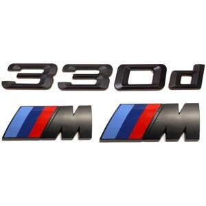 Комплект: шильдик на багажник 330 d для BMW 3 ей серии + 2 эмблемы на крыло M-performance черный мат