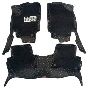 Кожаные 3D коврики Autozs Premium с ворсом для Infiniti JX черные с бежевой строчкой