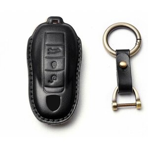 Кожаный черный чехол MyPads M-236810 для автомобильного ключа зажигания с вырезом под логотип Порше Кайен Макан Porsche Cayenne Macan Taycan Paname.