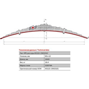 Лист №1 Рессора передняя для грузовиков производства ПАО КамАЗ 65115, 6520 11 листов