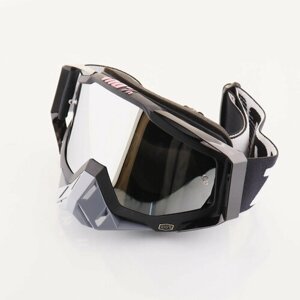 Очки защитные для мотоспорта, горнолыжного спорта, сноубординга, экстремального спорта 100%черный-серый, стелко хром)