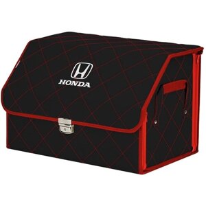 Органайзер-саквояж в багажник "Союз Премиум"размер L). Цвет: черный с красной прострочкой Ромб и вышивкой Honda (Хонда).