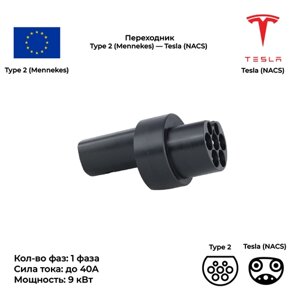 Переходник EV-Time Type2 (Mennekes) Tesla (NACS), 1 фаза, 40А, 9 кВт для электромобилей