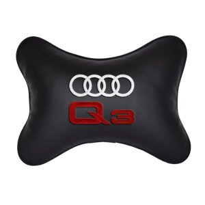 Подушка на подголовник экокожа Black с логотипом автомобиля AUDI Q3