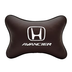 Подушка на подголовник экокожа Coffee с логотипом автомобиля HONDA Avancier