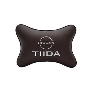 Подушка на подголовник экокожа Coffee с логотипом автомобиля NISSAN TIIDA