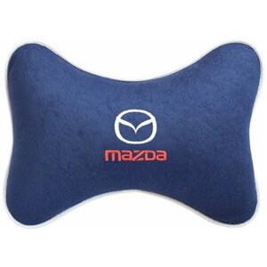 Подушка на подголовник из велюра с логотипом (мазда) Mazda"подушка для путешествий в машину/подушка под голову/ Премиум качество/ синий 37482