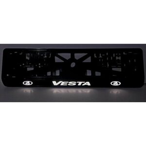 Рамка номера со светодиодной LED подсветкой с логотипом для автомобиля LADA VESTA, тюнинг авто, рамка гос номер, 1 шт, 12 В