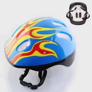 Шлем велосипедный детский (голубой, желто-красное пламя) SPORTS"