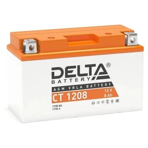 Аккумулятор для мотоцикла и скутера Delta CT1208 12V 8 А/ч 110 A прям. пол. залит/заряжен YT7B-BS (150х66х94) AGM VRLA