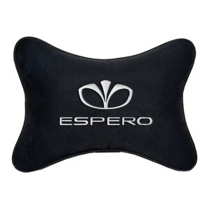 Автомобильная подушка на подголовник алькантара Black с логотипом автомобиля DAEWOO Espero