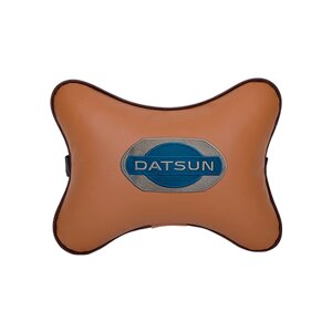 Автомобильная подушка на подголовник экокожа Fox с логотипом автомобиля DATSUN