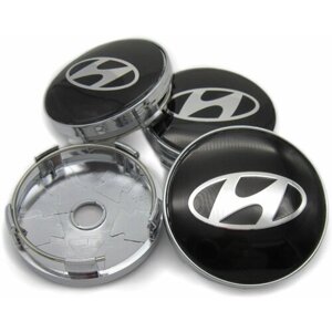 Колпачки заглушки на литые диски Хендай черные 60/56 мм, комплект 4 шт.