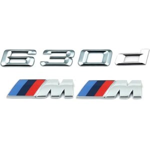 Комплект: шильдик на багажник BMW 630d + 2 эмблемы на крыло M-performance хром