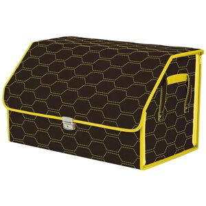 Органайзер-саквояж в багажник "Союз Премиум"размер XL). Цвет: коричневый с желтой прострочкой Соты.