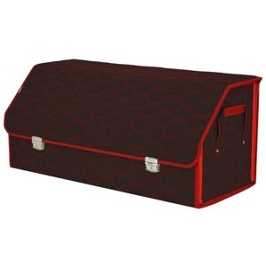 Органайзер-саквояж в багажник "Союз Премиум"размер XXL). Цвет: коричневый с красной прострочкой Соты.