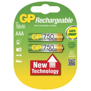 Аккумулятор GP rechargeable, AAA, 1.2V 750 ма·ч, 2 шт. (75AAAHC-2DECRC2)