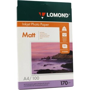 Фотобумага A4 170 г/м² матовая, 100 листов, двусторонняя, Lomond 0102006 для струйной печати