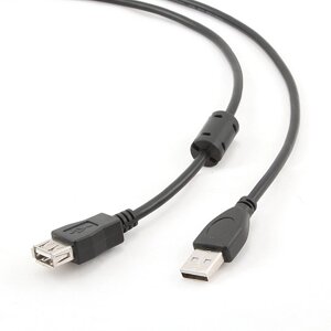 Кабель-удлинитель USB 2.0(AM)/USB 2.0(AF), 1.8m, экранированный, ферритовый фильтр, черный, Cablexpert Pro (CCF-USB2-AMAF-6)