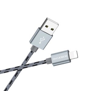 Кабель USB-Lightning 8-pin, 2.4A, 1м, серый Borofone BX24 Ring