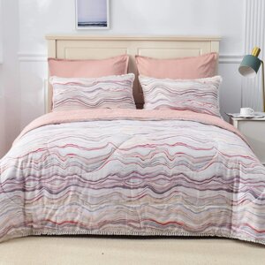 Постельное белье с одеялом-покрывалом Shanika цвет: розовый, белый (1.5 сп)