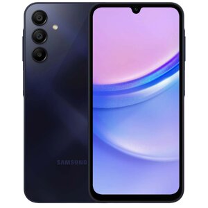 Смартфон samsung galaxy A15, 6.5" 1080x2340 super amoled, mediatek helio G99, 8gb RAM, 256gb, 3G/4G, NFC, wi-fi, BT, 3xcam, 2-sim, 5000 мач, USB type-C, android 13, темно-синий (SM-A155fzkicau)