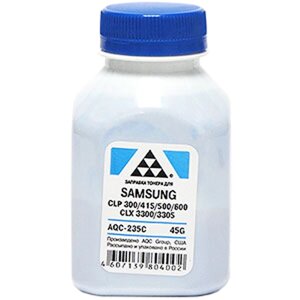 Тонер AQC AQC-235C, бутыль 45 г, голубой, совместимый для Samsung CLP-300/315/320/325/360/415/500/510/600/610/660, CLX-3300/3305 (AQC-235C)