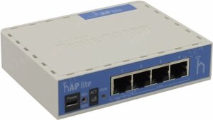 Wi-Fi роутер MikroTik hAP lite, 802.11n, 2.4 ГГц, до 300 Мбит/с, LAN 4x100 Мбит/с, WAN 1x100 Мбит/с, внутренних антенн: 2x1.5 дБи (RB941-2nD)