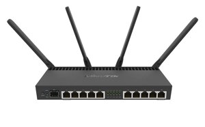 Wi-Fi роутер MikroTik RB4011iGS, 802.11a/b/g/n/ac, 2.4 / 5 ГГц, до 1.73 Гбит/с, LAN 10x1 Гбит/с, WAN 1x1 Гбит/с, внешних антенн: 4x3 дБи (RB4011iGS+5HacQ2HnD-IN)