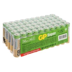 Батарейка алкалиновая GP Super, AA, LR6-50BOX, 1.5В, набор, 50 шт