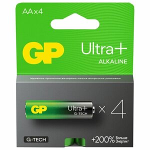 Батарейки комплект 4 шт, GP Ultra Plus, AA (LR6, 15 А), алкалиновые, пальчиковые, 15AUPNEW-2CR4 упаковка 3 шт.