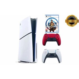 Игровая приставка Sony PlayStation 5 Slim, с дисководом, 1 ТБ, два геймпада (белый и красный), Mortal Kombat 1