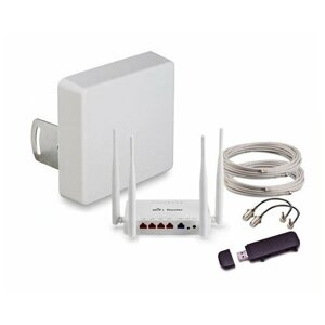 Комплект для усиления 3G/4G: Антенна MIMO 15 dB, 4G модем, кабель 20 м, переходники, Wi-Fi роутер