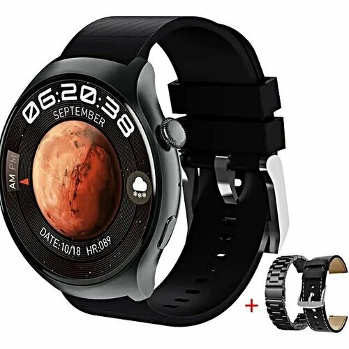 Умные часы круглые, Smart Watch HW6 MINI Черные, 3 ремешка, Flupsic