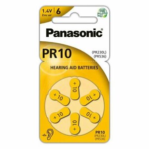 Батарейки Panasonic Red Zink PR-10(PR230/PR536) солевые 6 шт для слуховых аппаратов