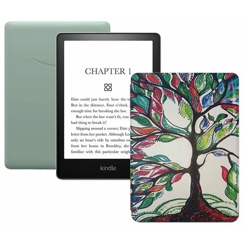 Электронная книга Amazon Kindle PaperWhite 2021 16Gb Ad-Supported Agave Green с обложкой ReaderONE PaperWhite 2021 Tree