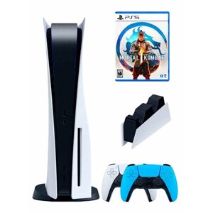 PS5 (ПС5) Игровая приставка Sony PlayStation 5 ( 3-я ревизия) + 2-й геймпад (голубой) + зарядное + Mortal Combat 1