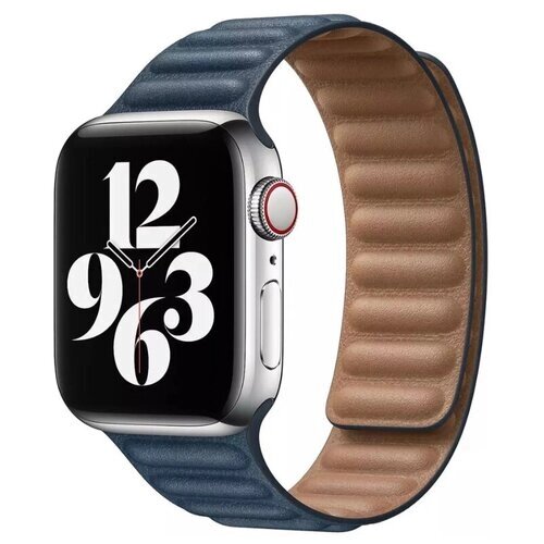 Ремешок из эко-кожи для Apple Watch 42/44/45 мм с магнитной застежкой, темно-синий
