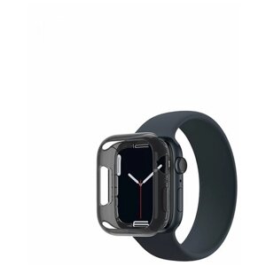 Силиконовый чехол для Apple Watch 41mm Amazingthing прозрачный черный, защитный кейс, противоударная накладка для Эпл Вотч серии 7 41мм, для умных часов